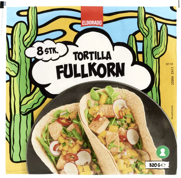 Tortilla Soft Fullkorn 20cm 8stk 320g Eldorado