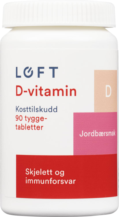 Vitamin D Tyggetablett Jordbær 90stk Løft