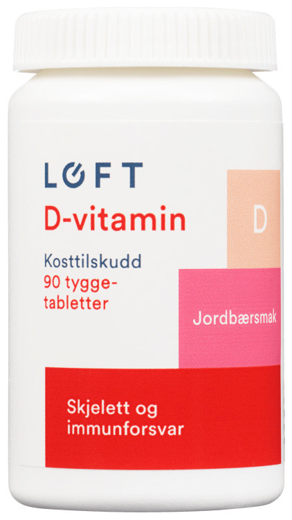 Vitamin D Tyggetablett Jordbær 90stk Løft
