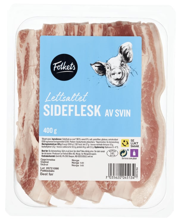 Sideflesk Salt i skiver 400g Folkets