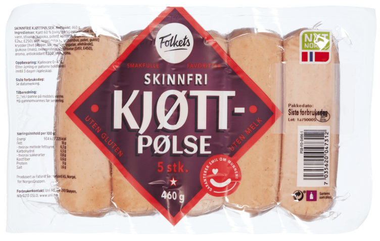 Kjøttpølser Røkte u/Skinn 460g Folkets