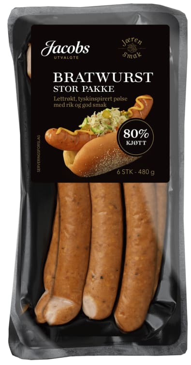 Bratwurst 80% 480g/A.Idsøe/ Jacobs Utvalgte