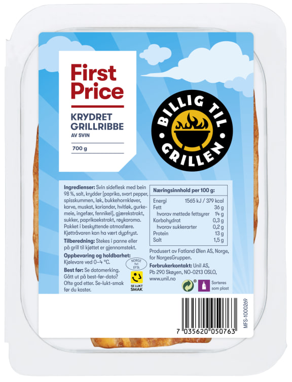Svin Grillribbe Krydret 700g First Price