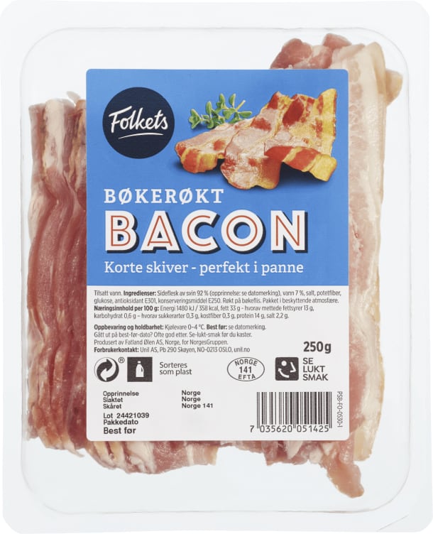 Bacon Bøkerøkt skivet 250g Folkets