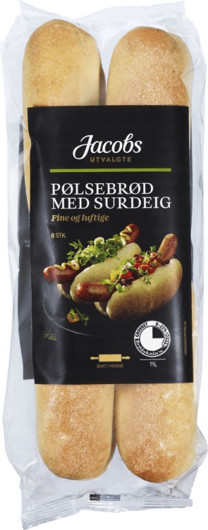 Pølsebrød Surdeig 520g 8stk Jacobs Utvalgte