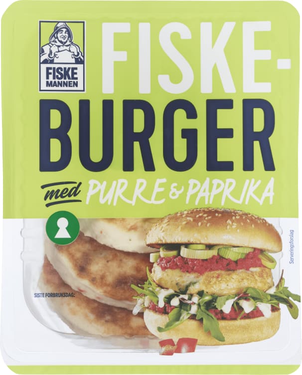 Fiskeburger 65% Paprika/Purre 400g Fiskemannen