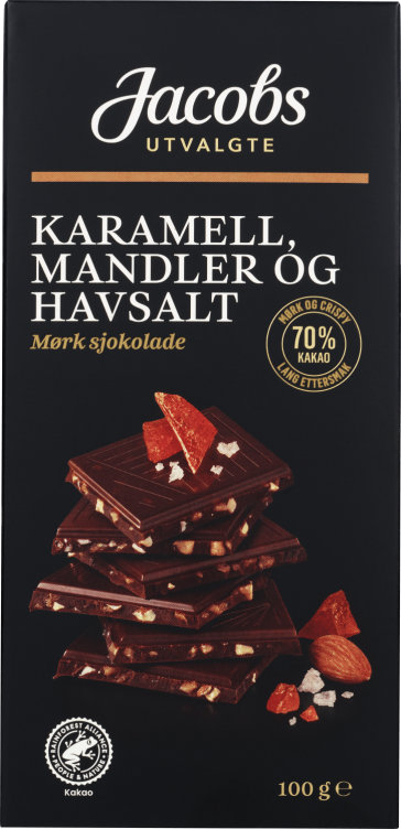 Sjokolade Mørk 70% Karamell/Mandel/Havsalt 100g Ja