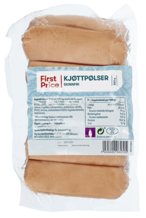 Kjøttpølse Røkt Skinnfri 880g First Price