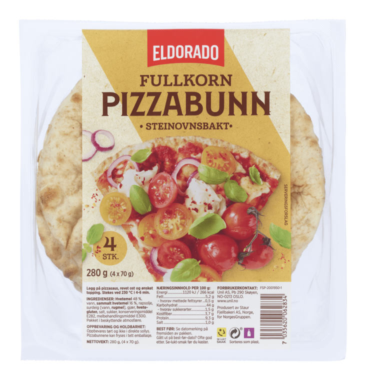 Pizzabunn Fullkorn 4stk 280g Eldorado