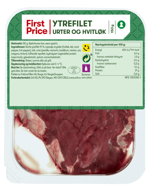 Storfe Ytrefilet Herbs&garlic 150g First Price