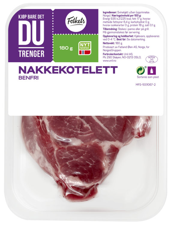 Svinenakke Benfri 180g Kbddt Folkets