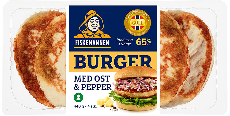 Fiskeburger Pepper&ost 440g Fiskemannen