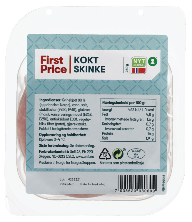 Skinke Kokt 250g First Price