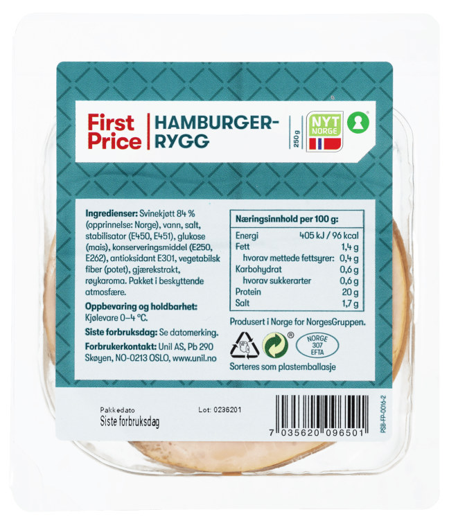 Hamburgerrygg 250g First Price