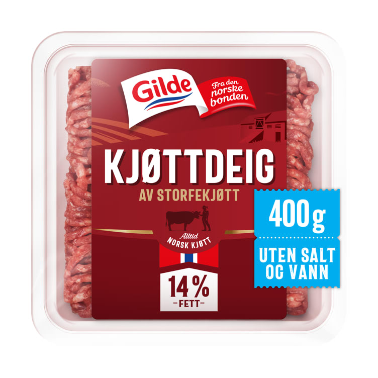 Kjøttdeig Storfe 14% u/Salt&Vann 400g Gilde