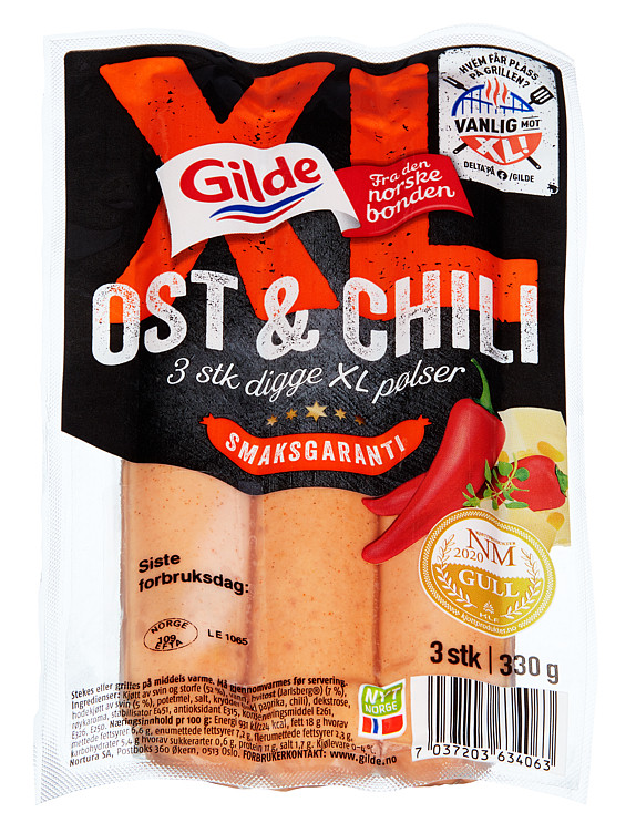 Grillpølse Xl Ost&Chili 330g Gilde