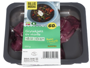 Billlig Middag Storfe Grytekjøtt 250g