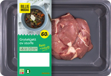 Billig Middag Storfe Grytekjøtt 250g