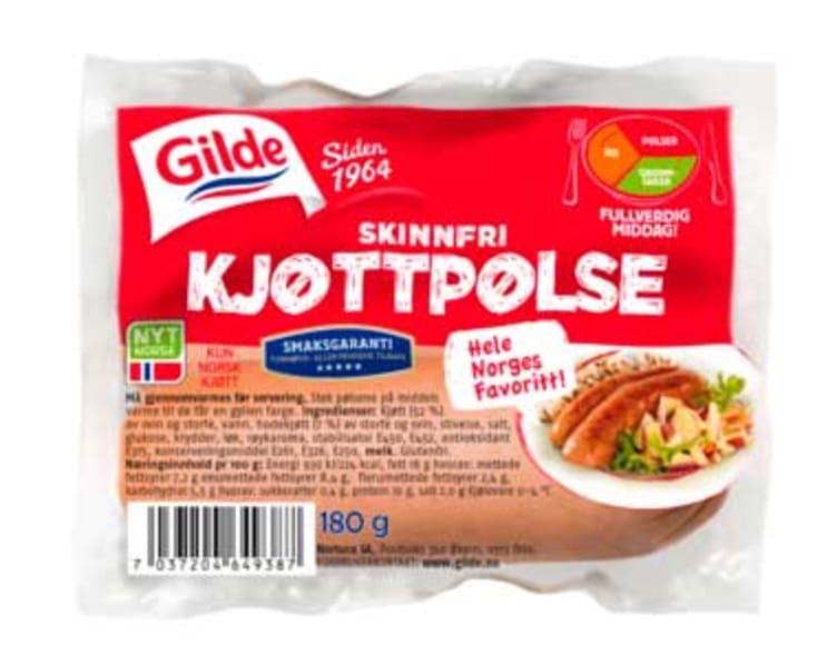 Kjøttpølse Skinnfri 180g Gilde