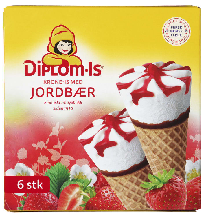 Krone-Is Jordbær 6stk Diplom-Is