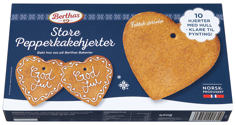 Pepperkakehjerter Store 10stk 400g Berthas