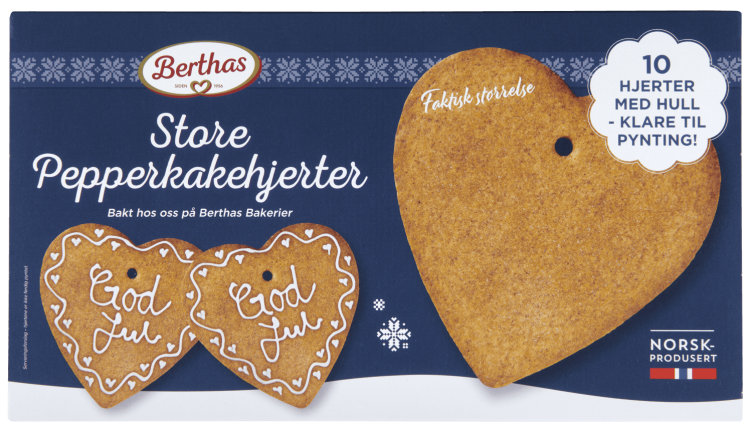 Pepperkakehjerter Store 10stk 410g Berthas