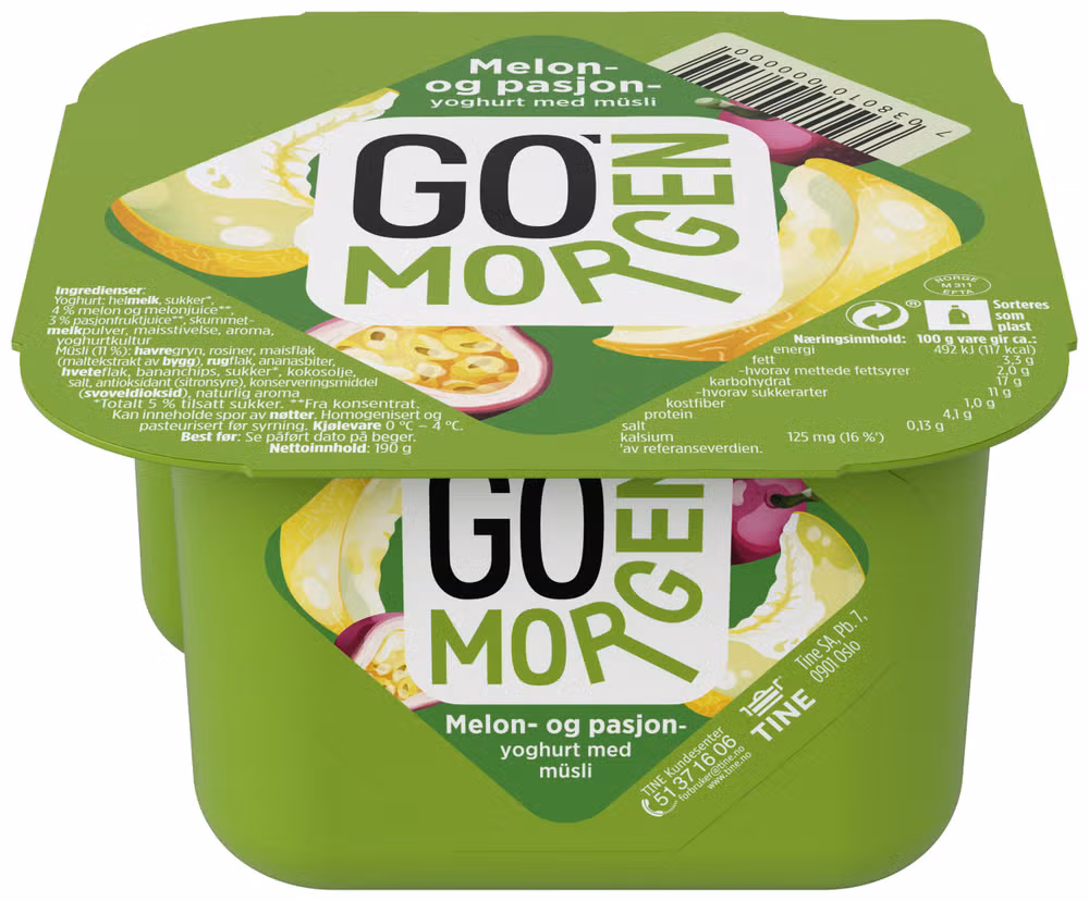 Go'morgen melon- og pasjonyoghurt Med granola, 190 g