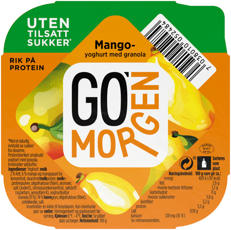 Go Morgen Yoghurt Mango uten 190g Tine