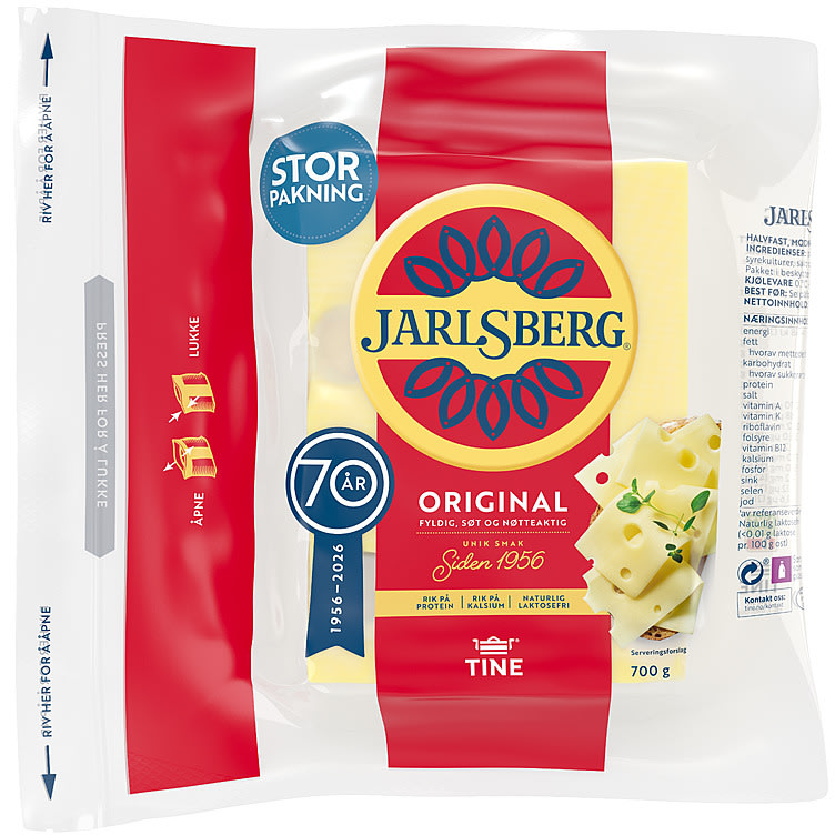 Jarlsberg Skorpefri 700g Tine