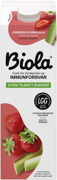 Biola Syrnet Melk Jordbær/Rabarbra uten 1000g Tine
