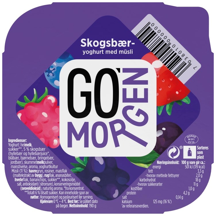 Go Morgen Yoghurt Skogsbær/Musli 190g Tine