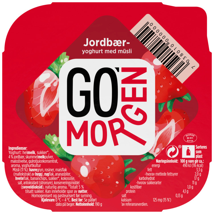 Go Morgen Yoghurt Jordbær 190g Tine
