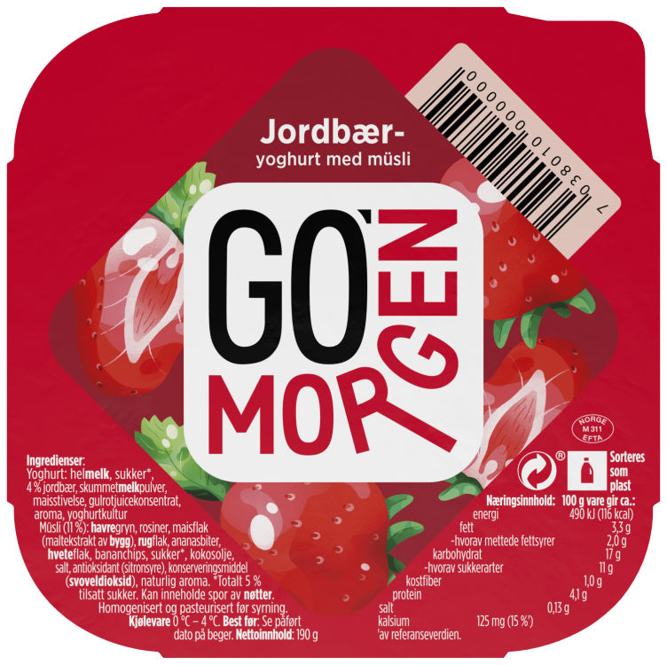 Go Morgen Yoghurt Jordbær 190g Tine