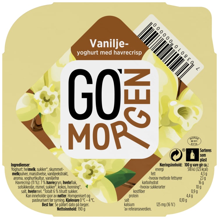 Go Morgen Yoghurt Vanilje 190g Tine