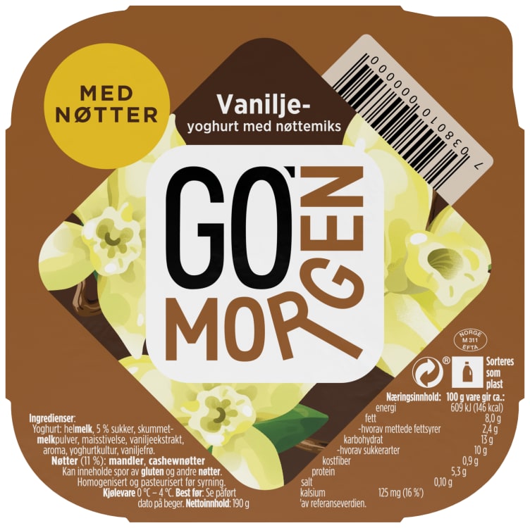 Go Morgen Yoghurt Vanilje/Nøtter 190g Tine