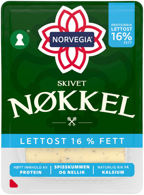 Norvegia Nøkkelost Lett 16% skivet 150g
