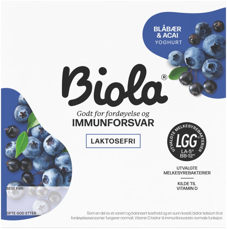 Biola Yoghurt Blåbær/Acai 4x125g Tine