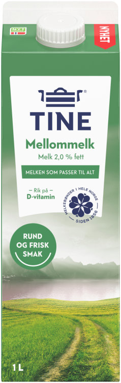Mellommelk Melk 2% Fett 1l Tine