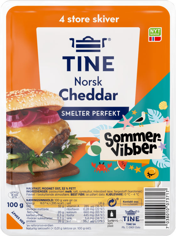 Cheddar Norsk skivet 100g Sommevibber Tine