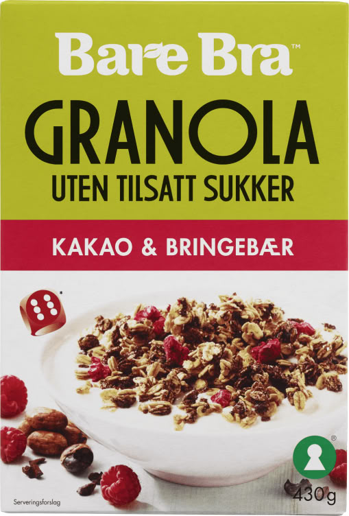 Granola Kakao&Bringebær 430g Bare Bra