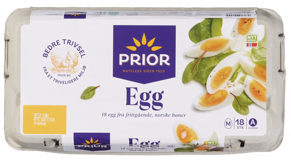 Egg fra frittgående høner Str M, 18 stk