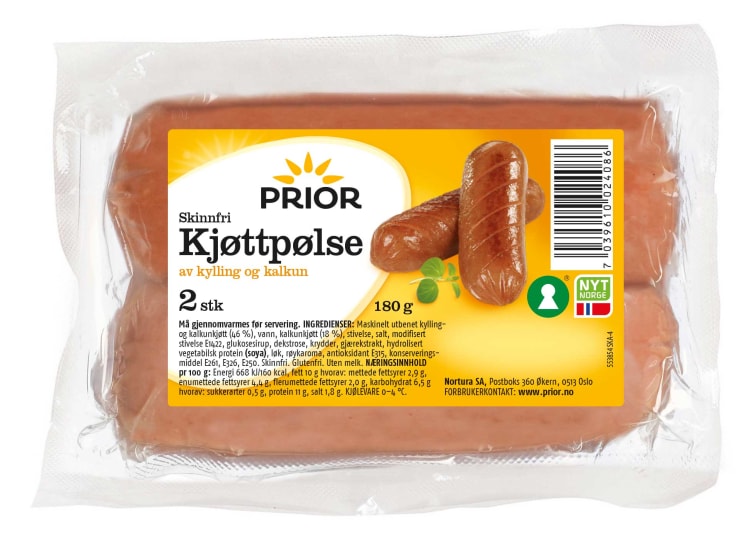 Kjøttpølse Kylling&Kalkun 180g Prior