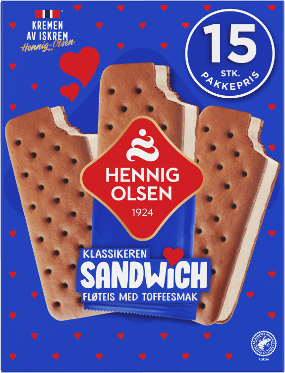 Sandwich m/Toffesmak 15stk Hennig-Olsen Is