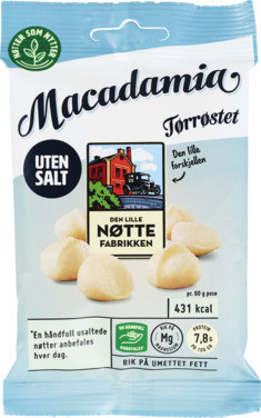 Dln Macadamia uten Salt 60g 10stk Den Lille Nøttefabrikken