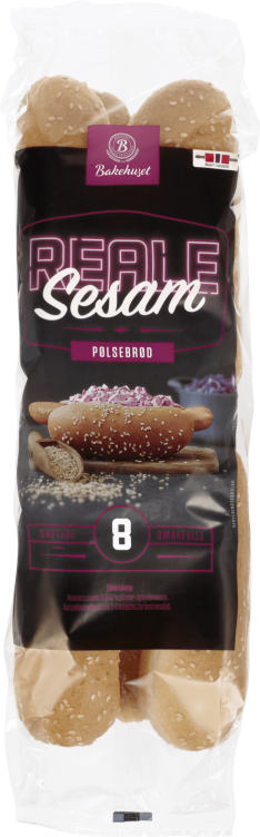 Pølsebrød Sesam 8stk 400g Reale