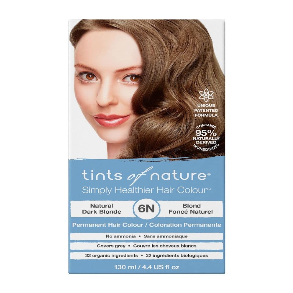 Tints of Nature 6N Natural Dark Blonde Permanent Hair Dye, Nourishes Hair and Covers Greys, Ammonia-Free 130ml