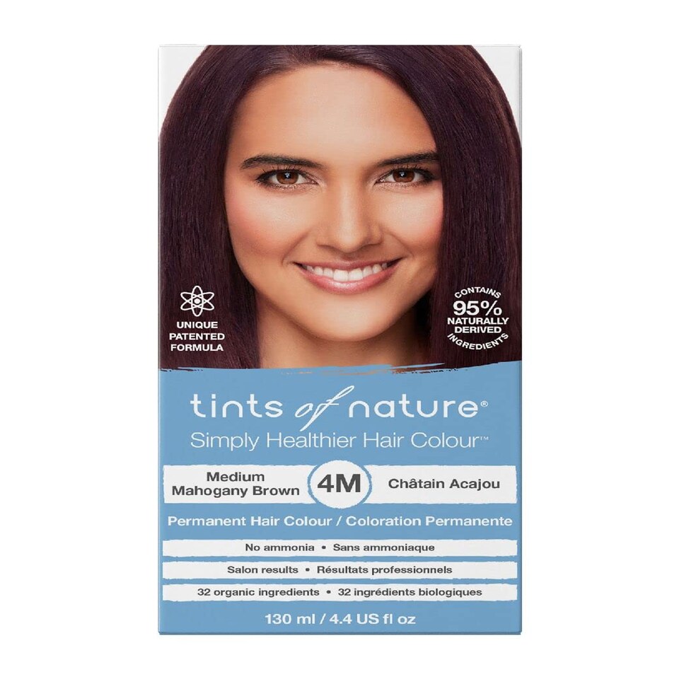 Tints of Nature 4M Medium Mahogany Brown Permanent Hair Dye, Nourishes Hair and Covers Greys, Ammonia-Free, 130ml