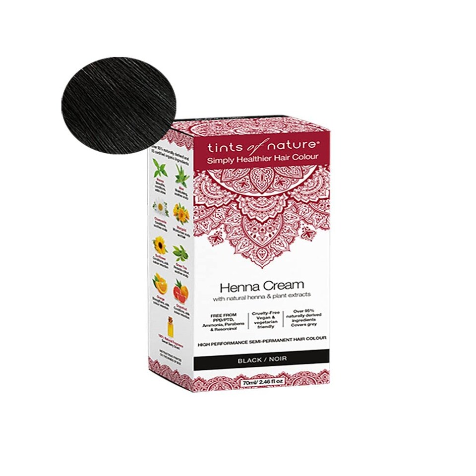 Tints of Nature Black Semi-Permanent Henna Cream Hair Colour, Ammonia-Free and 95% Natural, 70ml