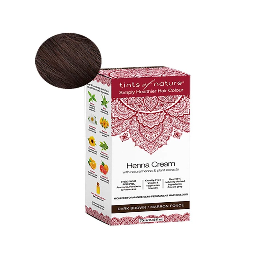 Tints of Nature Dark Brown Semi-Permanent Henna Cream Hair Colour, Ammonia-Free and 95% Natural, 70ml