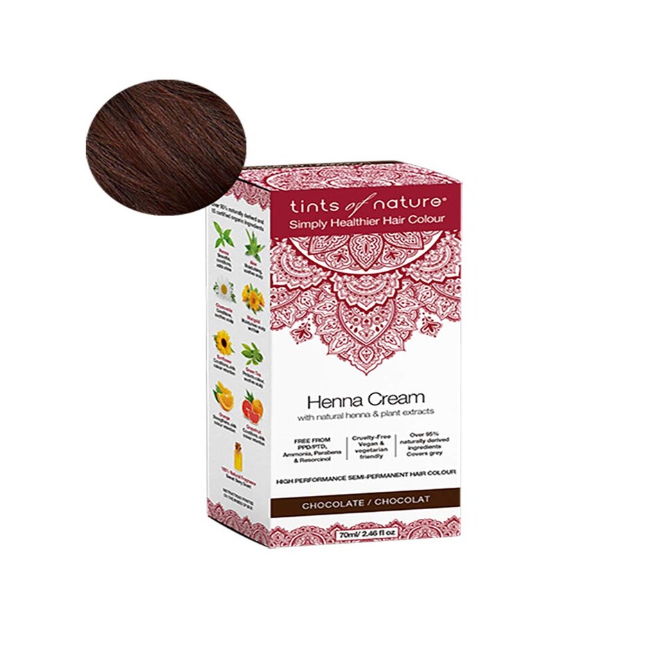 Tints of Nature Chocolate Semi-Permanent Henna Cream Hair Colour, Ammonia-Free and 95% Natural, 70ml
